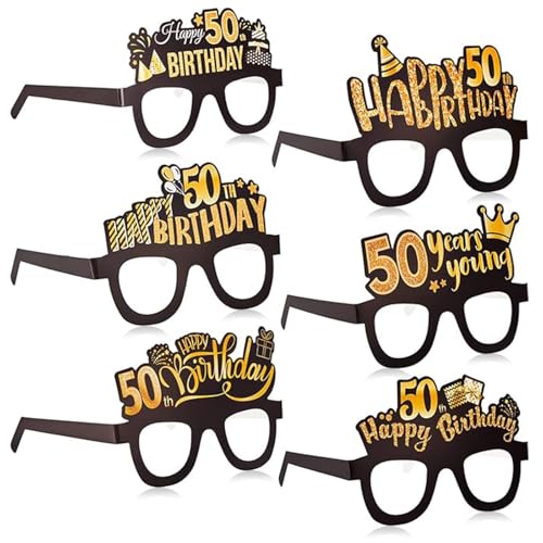 Sumind 24 Pcs 50th Birthday Glasses Gold Decoration Paper Eyeglasses Birthday Sunglasses to Wear for Men Women Table Decor Party