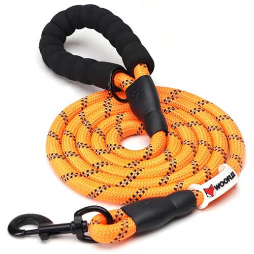 Image of Wooflix Heavy Duty Nylon Dog Leash | Anti Slip Padded Handle Long Dog Leash | Highly Reflective Leash for Dogs | Dog Rope for Medium & Large Dogs | Dog Training Leash | (Orange, 6.5 Feet Long)