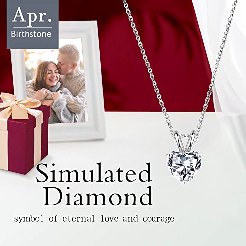 Smilest Heart Necklace For Women Mom Wife, Lab Created Diamond April Birthstone Charm Necklace 18K White Gold Plated 925 Sterling Silver Birthstone Pendant Necklace Valentines Day Gifts Birthday Gifts thumb #1