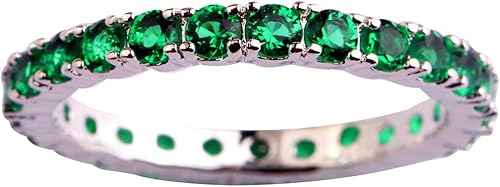 Miniatura 6 de Anillo de 21 piedras chapadas en plata, apilables, corte redondo, amatista cúbica, circonita cúbica, relleno de eternidad, halo, cóctel, fiesta,