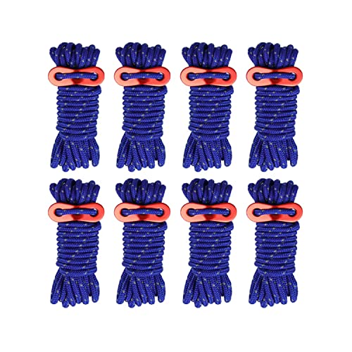 Smithok 8 Pack 4mm Guy Lines Ultralight Tent Cords with Aluminum Adjuster Tensioner Outdoor Camping Guylines Ropes for Tent Tarp,Climbing,Hiking Backpacking (Blue)