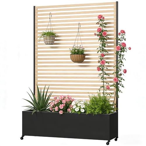 Pflanzkasten aus Metall für den Außenbereich mit Spalier Hochbeet aus Metall mit Rad freistehender Sichtschutz-Pflanzkasten für Blumen Gemüse im Garten auf der Terrasse auf dem Balkon