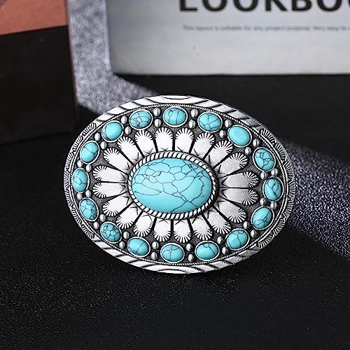 Image of Turquoise Belt Buckle for Men Western Texas Longhorn Bull Rodeo Belt Buckle American Cowboy Chic Gift