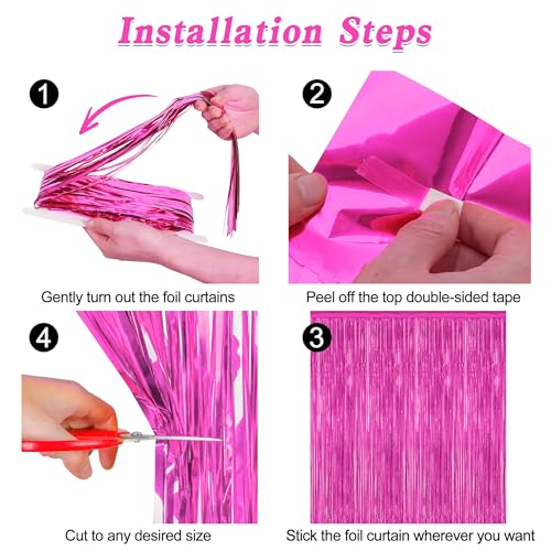 Image of ZATAYE 2 Pack Rose Red Valentines Foil Curtain Streamer Decorations | Rose Red, Metallic Foil, 3.28 x 7.05 FT, Tinsel Backdrop, Foil Curtain Streamer, Valentines Party Decorations