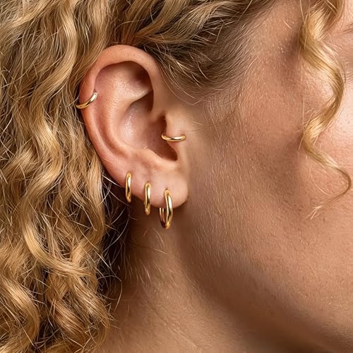 Image of 316L Surgical Steel Hoop Earrings, 6-20mm Huggie Hypoallergenic, Small Sleeper Mens Cartilage Earrings for Women 20G 18G