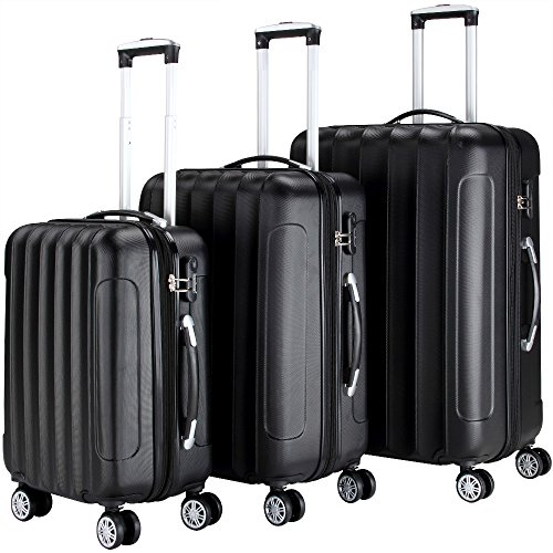 Preisvergleich Produktbild Monzana® 3tlg. Kofferset Schloss gummierte Zwillingsrolle Dehnungsfuge ABS-Schale Alu-Teleskopgriff schwarz Hartschalenkoffer Koffer Trolley Reisekoffer M L XL
