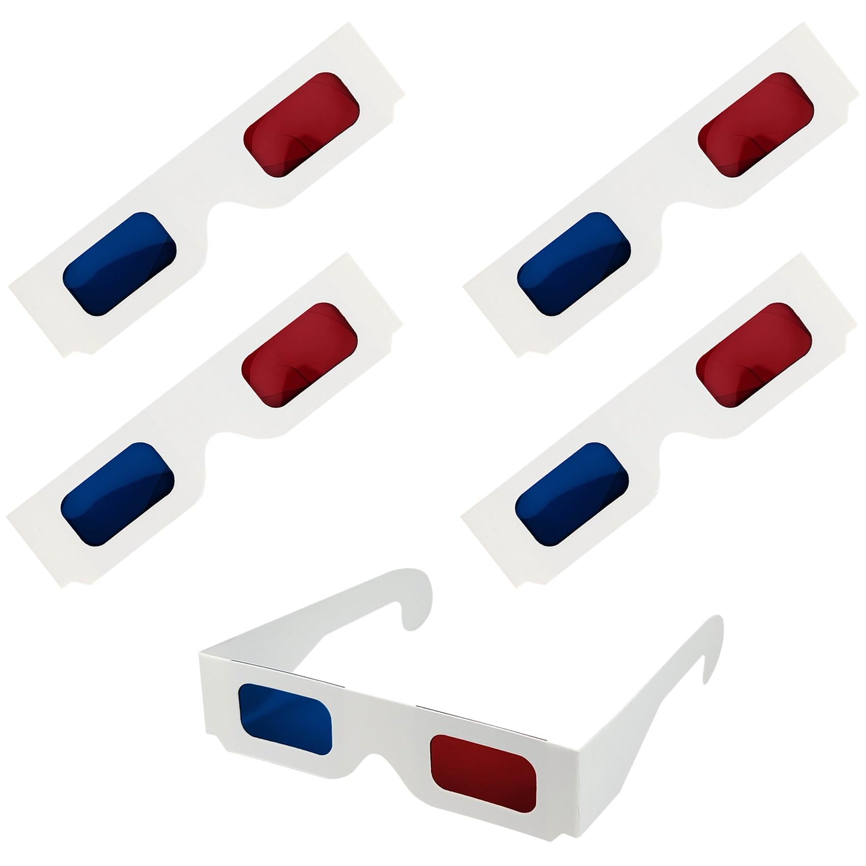 5 Pcs 3D Paper Glasses, Red and Blue Anaglyph Cardboard Glasses with White Frame for Movies, TV, and Films