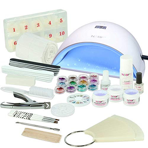N&BF All in One UV Gel Starterset für Gelnägel Weiß | Nailart Gelnagelset mit UV/LED Lampe, Gelen und viel Zubehör | Starter Set für Profis & Anfänger | Mobiles Nagelstudio Gelnägelset White