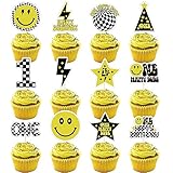 One Happy Dude Cupcake Toppers - 48 Pcs Smiley Face 1st Birthday Decorations, One Cool Dude Cake Decorations, One Happy Dude Birthday Decorations, Perfect for Baby Boy's First Birthday Party