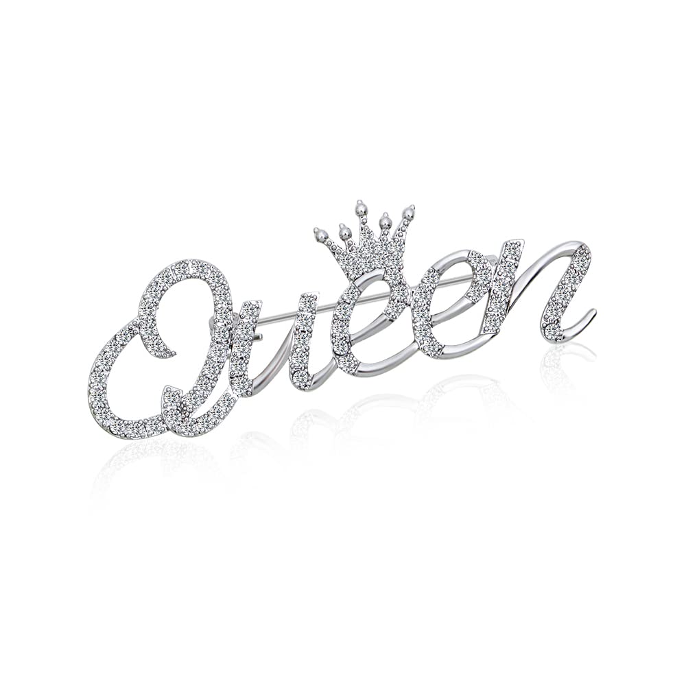 Letter "Queen" Brooch Pin Corsage, Sweater Dress Shawl Elegant Jewelry Accessory Decor for Wedding Birthday Party Christmas Gift