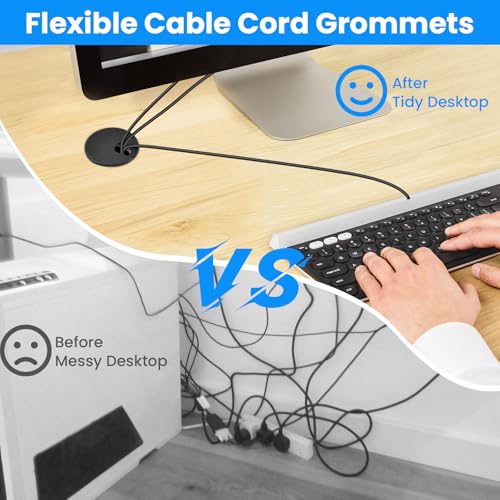 Image of 1-3 /4 inch(45mm) Black Desk Hole Cover Grommet ABS Plastic Wire Organizers for Computer Desk Cabinet (3 Pack)