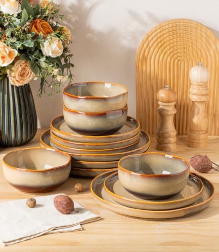 Image of TheTerra Ceramic Dinnerware Set for 6, 18-Piece Plates and Bowls Set