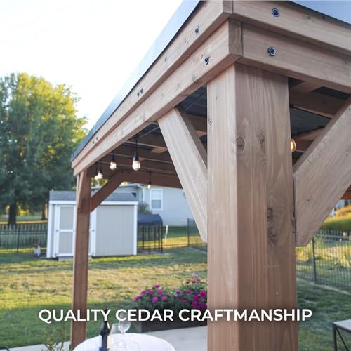 Backyard Discovery Arcadia 20' x 9.5' Cedar Wood Outdoor Gazebo Pavilion with Hardtop Galvanized Steel Slope Roof, Snow Support, Wind Resistance, PowerPort, Shade for Garden, Patio, Deck, Entertaining - image 7
