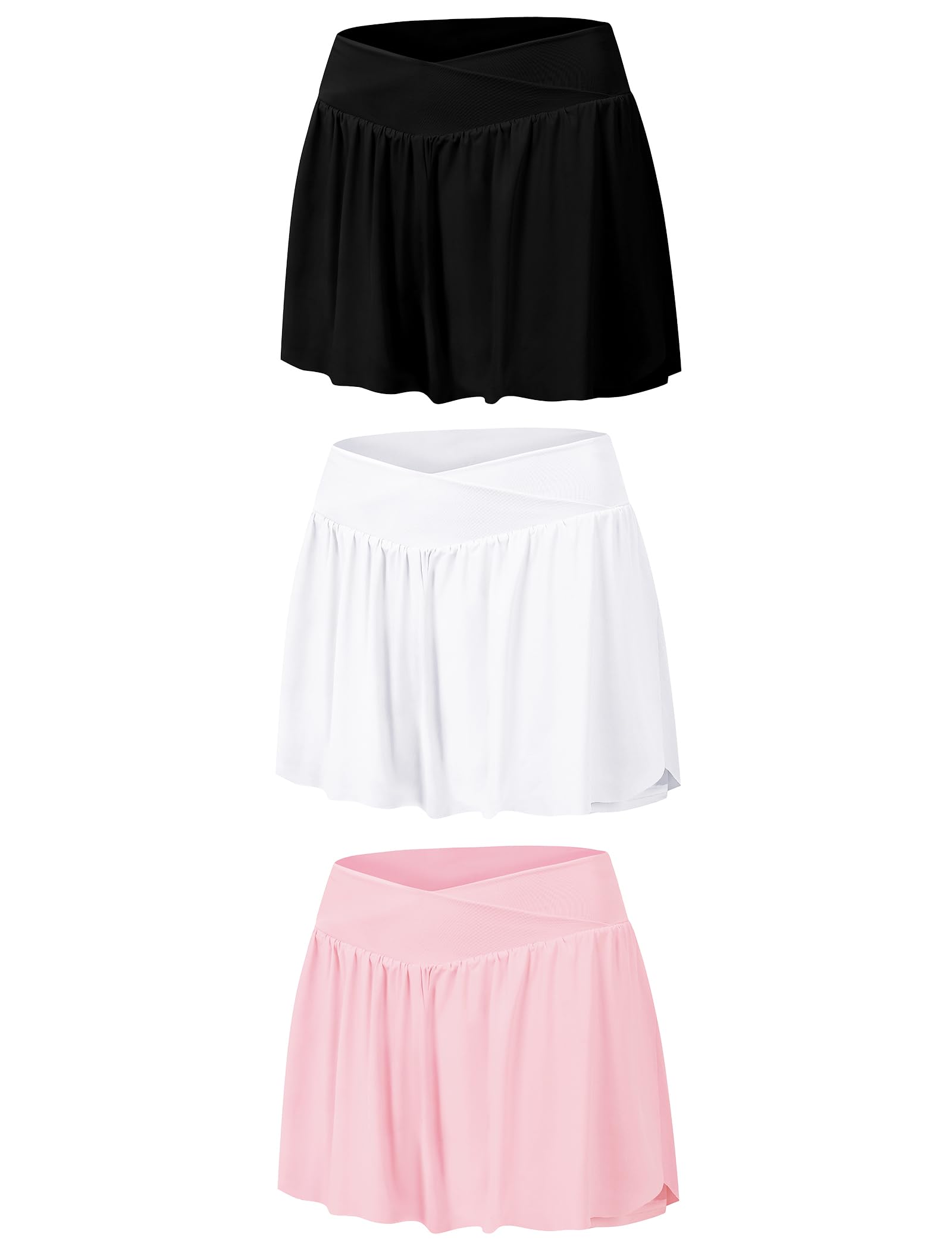 EXARUS Pantalones cortos cruzados para niñas, falda 2 en 1, falda atlética para correr, niños de 6 a 14 años