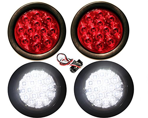 4 Truck Trailer Round (2 Red + 2 Super Bright White) LED Light 4