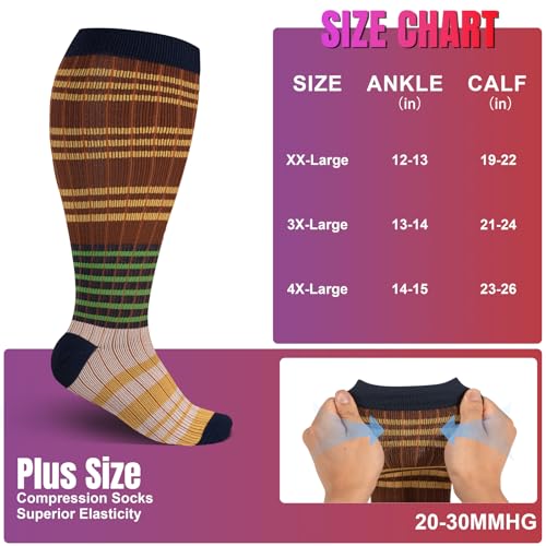 Image of bropite 3 /4 Pairs Plus Size Compression Socks Extra Wide Calf Women&Men 20-30mmHg Support Dancing Cycling Running Climbing