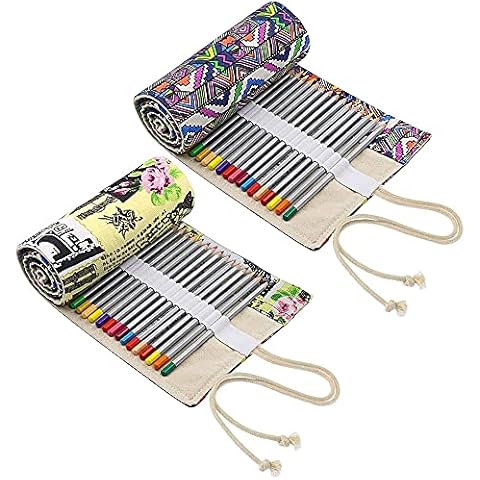 Graplan 2 Pieces Canvas Pencil Wrap Case 36 Holes Pencil Roll Up Case Travel Pen Bag for Sketching Drawing Writing Storage Cover