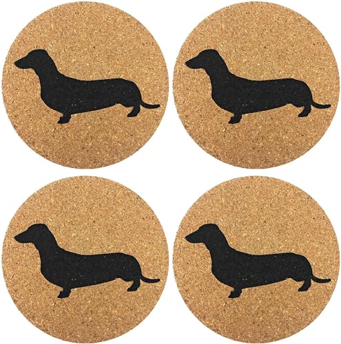Dachshund Weiner Dog Gift Cork 4 Pack Drink Coasters Set - Basic Design Wiener Dog Decor - Perfect Decoration for Doxie Lovers