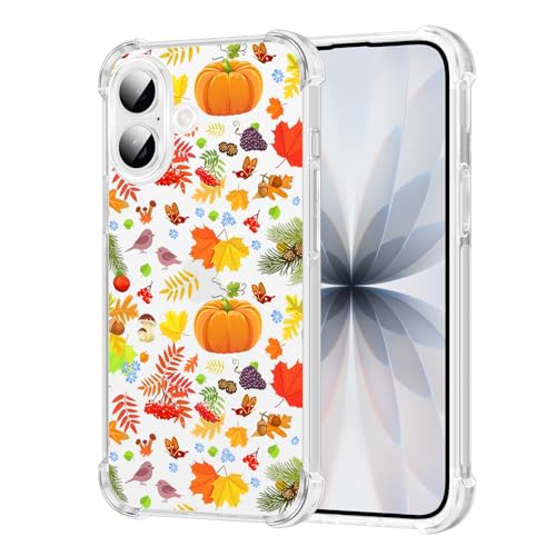 Coque iPhone 17 transparente esthétique aux illustrations de citrouilles et d'animaux