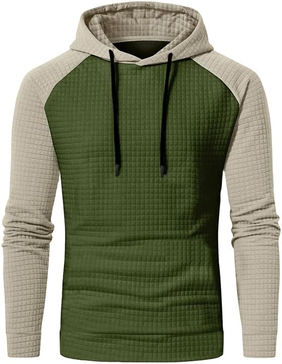 ZOCANIA Sweatshirts for Men Long Sleeve Waffle Knitted Sweater Drawstring Hoodies Mens Color Block Pullover Casual Hoody - Image 4