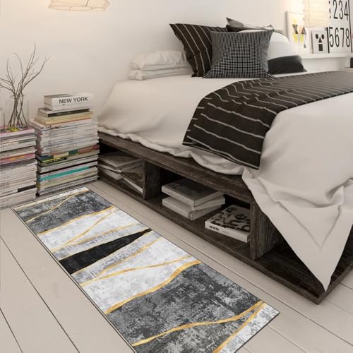 Alfombra para pasillo de cocina gris 60x200 cm lavable y transitable 3