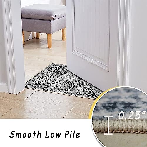 vivorug Runner Rug 2'x8' Machine Washable Non-Slip Runners for Hallways Kitchen Entryway Laundry Room Vintage Medallion Carpet Hallway Runner Grey