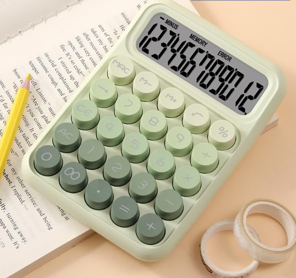 ALMEKAQUZ Standard Calculator - Gradient Green with 12 Digit Display and Big Buttons - Cute Office Calculator