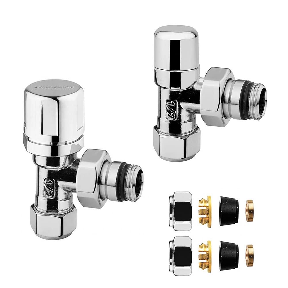Inbagno Kit valvola termostatica e detentore in Acciaio dalle Diverse colorazioni, attacchi Standard G ½”, Completo di raccordi per Rame o Multistrato (Rame 12, Cromo)