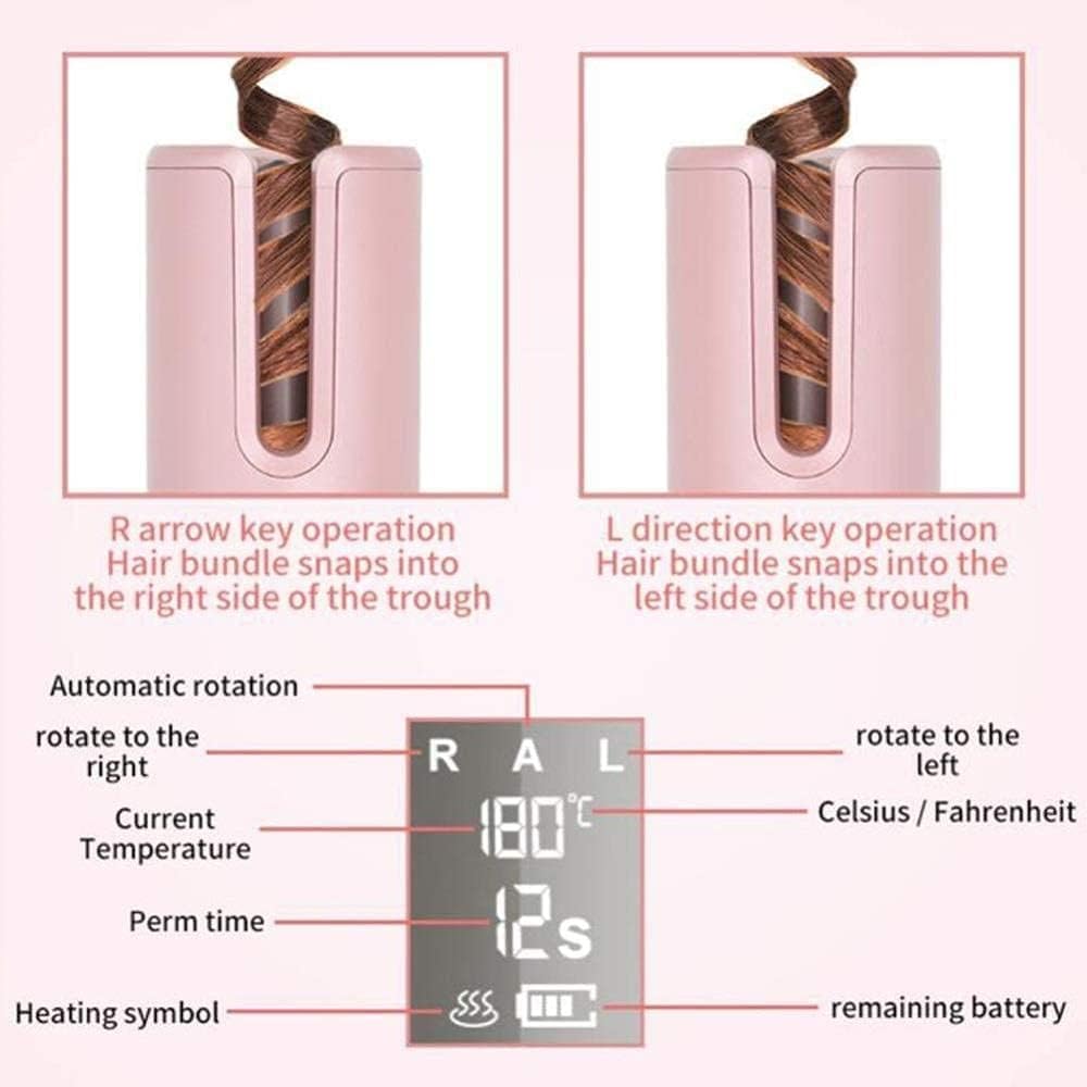 Rizador automático inalámbrico, rizador inalámbrico, Pantalla LCD, rizador de Aire Recargable por USB, Adecuado para rizar Cabello Ondulado, rizador de cerámic