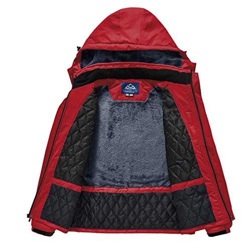 Foto von donhobo Skijacke Herren Jacken Wasserdicht Atmungsaktiv Snowboardjacke Winter Warm Fleece Gefüttert Parka Thermo Outdoorjacke mit Abnehmbarer Kapuze Rot M
