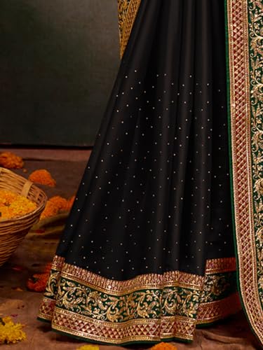 Image of AKHILAM Women's Pink Satin Silk Embroidered Saree with Unstitched Blouse Piece (SANCHI3001 SUM Parent)