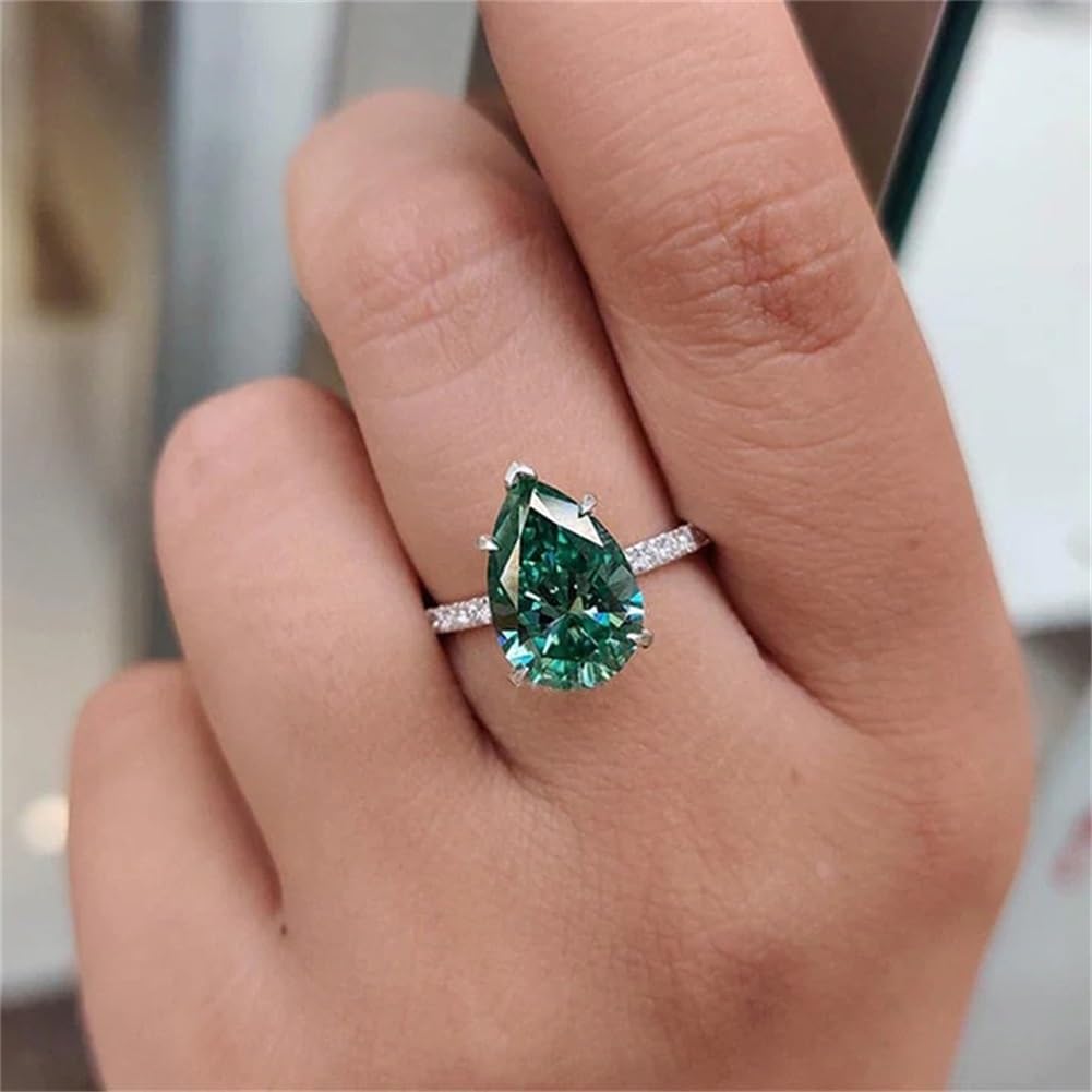 925 Sterling Silver Shiny Full Diamond Gemstone Ring 18K Gold Teardrop Emerald Cubic Zirconia Promise Ring CZ Diamond Multi Row Rings Eternity Engagement Wedding Party Ring for Women A.11 (US Code 7)