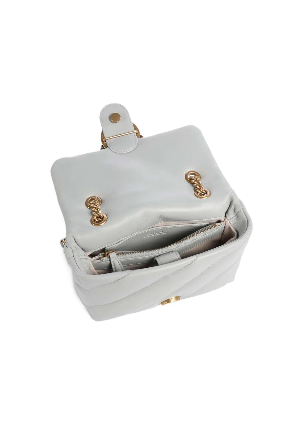 Pinko Love Mini Puff Trapuntata, Borsa a Tracolla in Pelle Grigio Perla, 22 x 15.5 x 10 cm, con Catena Regolabile, Stile Casual Elegante