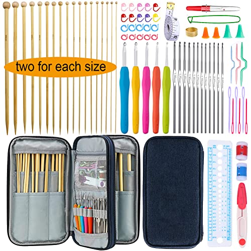 Mdoker 95pcs Knitting Needles Kit&Crochet Hooks Set 36 Straight Bamboo...