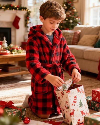 Image of Girls Fleece Hooded Robes, Warm Printed Bath Robe for Kids Soft Fuzzy Bathrobe for Gifts