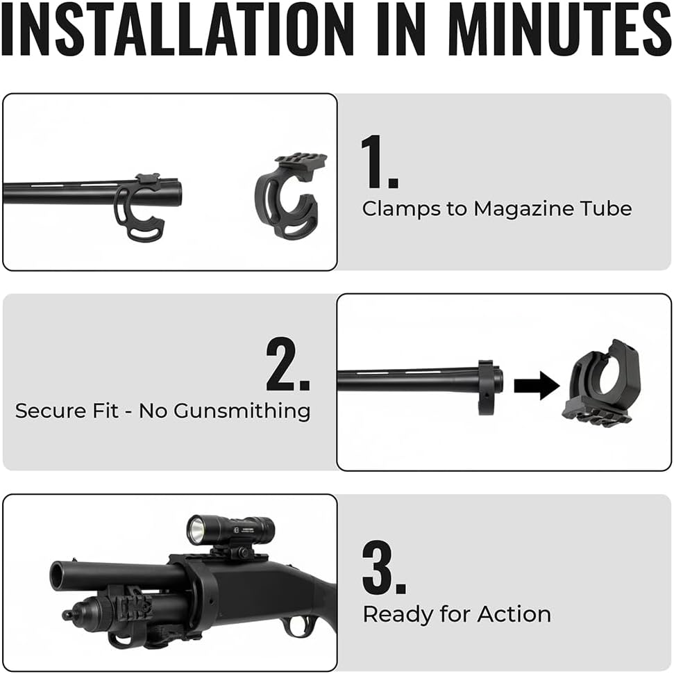 Gotical Shotgun Light Laser Mount with 3 Slot Picatinny Rail, Compatible for Mossberg 590 Shockwave 12 Ga, Side Sling Slot Provides Left, Right, 6 O'clock Positions of Sling Durable