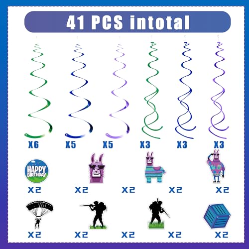 Image of Video Game Hanging Swirls 41Pcs Llama Themed Birthday Party Decoration for Video Game Party Supplies Llama Theme Birthday Decor Favor