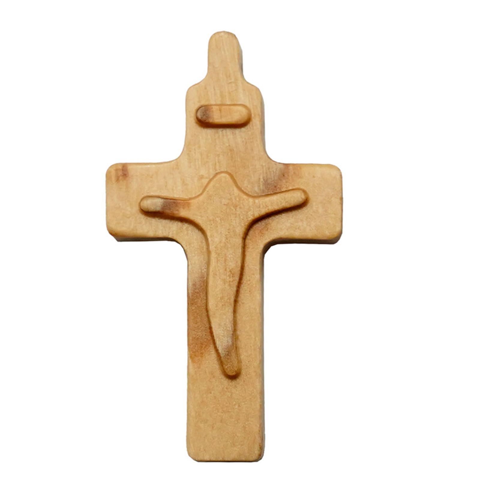 Klynovalu Wood Crosses Pendants with Detailed Relief for Prayer Jewelry & Spiritual Decor Religious Wood Carving Pendant