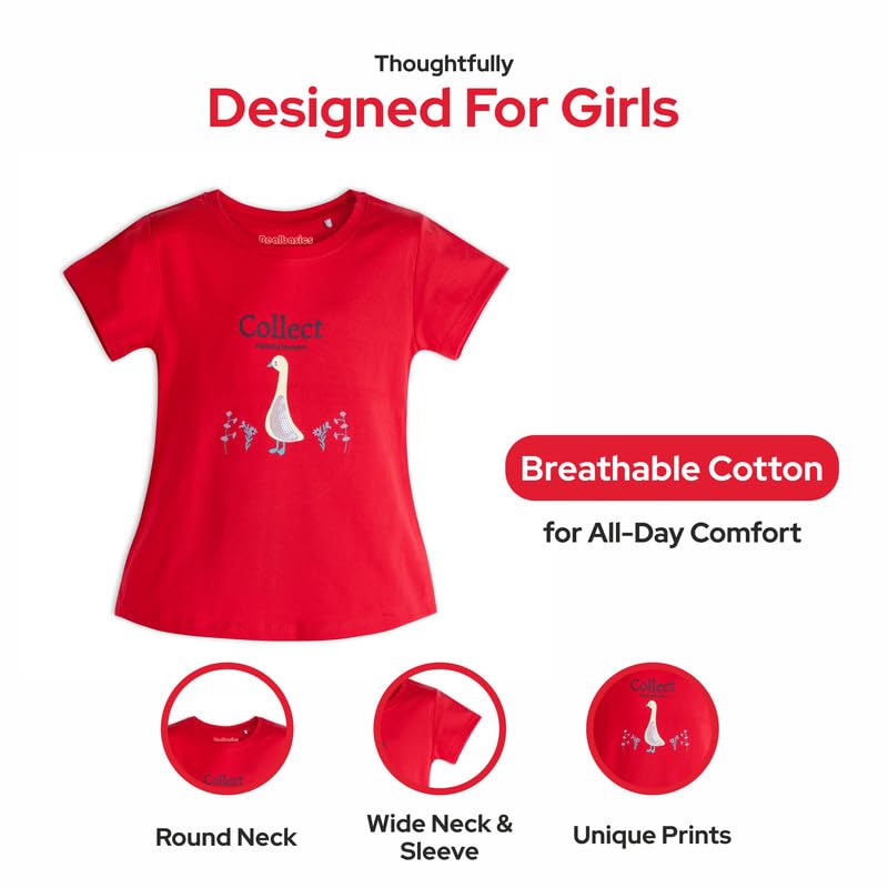 Image of Real Basics Cotton Regular Fit Half Sleeve Cotton T-Shirts for Girls - Round Neck Tops for Girl, Multicolor - Pack of 3