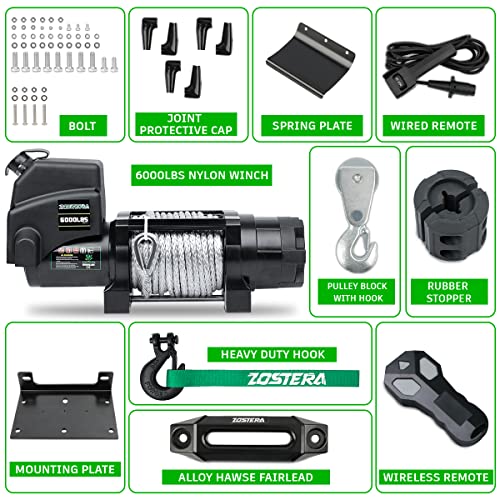 Zostera ZT-EW-006 Winch With 1/4"×55 Ft Synthetic Rope Electric Winch 12V 6000Lbs, Trailer Winch thumb #1