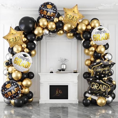 7Pcs Black Congrats Grad Balloons - 32 Inch Graduation Cap Balloons for Black and Gold Graduation Decorations - Congrats Grad Cap Balloon for Graduations Decorations Class of 2026 by Corabsar - Used condition - Image 6