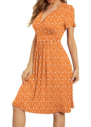 Image of WEACZZY Women's Summer Short Sleeve Casual Dresses V-Neck Floral Party Dress with Pockets
