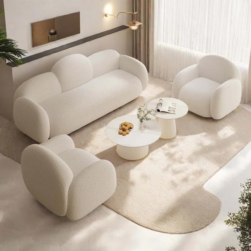 Image of LEGACY OF COMFORT Loeke 3-Piece Living Room Set 3 +1 +1 Sofa Set Cloud Shape Boucle Sofa for Living Room White