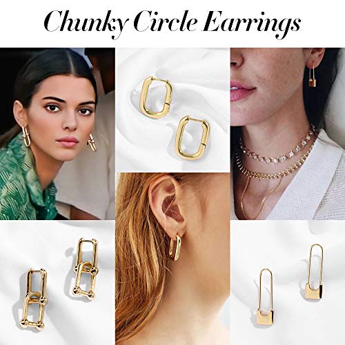 SLOONG 3 Pairs 14k Gold Plated Ball U Shape Pin Y2K Style Chunky Earring Link Chain Chunky Circle Hoop Earrings Paperclip Link Chain Jewelry Drop Dangle Earrings set for women3
