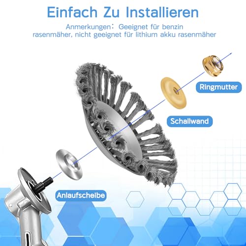 Lvelfe Professional Unkrautbürste, Unkrautbürste Freischneider mit 25.4 mm Durchmesser, Hochwertige Wildrasbürste für Benzin Rasenmäher, Unkrautbürste für Rasentrimmer – Bild 4