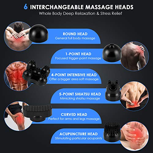MOICO Handheld Back Massager, 6 Interchangeable Nodes, 10 Speeds & 12 Modes, Cordless Massagers Handheld Deep Tissue Massager for Muscles, Neck, Shoulder, Arms, Leg, Calf, Foot, Full Body Pain Relief