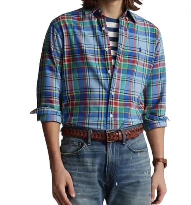 Image of POLO RALPH LAUREN Mens Classic Fit Plaid Oxford Shirt Blue /Red Medium