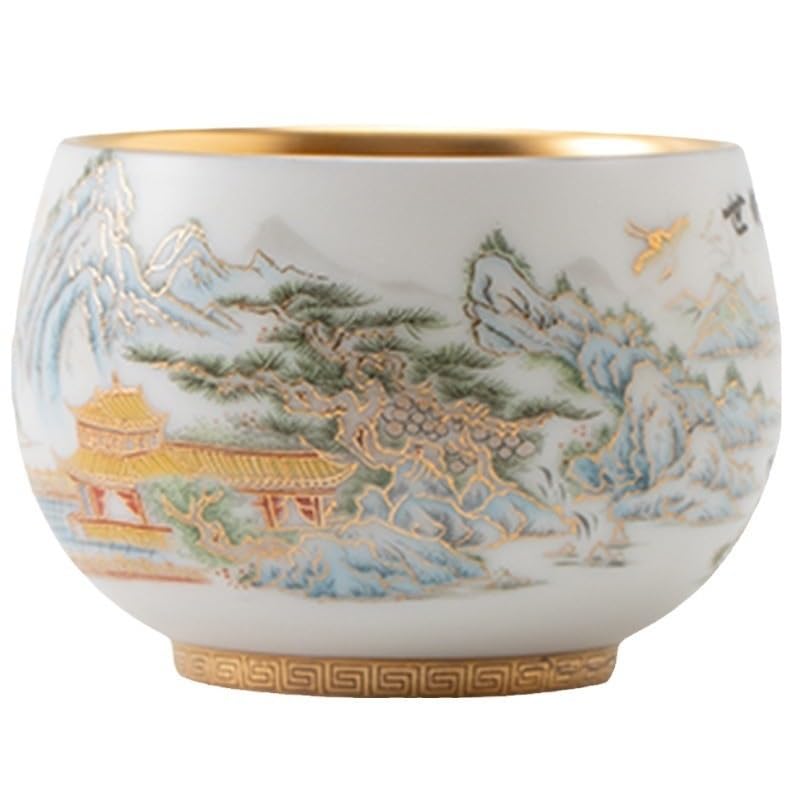 Keramik-Teetasse Weiße Porzellan-Teeschale, Jian Ware, kleine Teeschale, vergoldete Tasse, Holzblattschale, Tee-Probiertasse Tassen für Tee