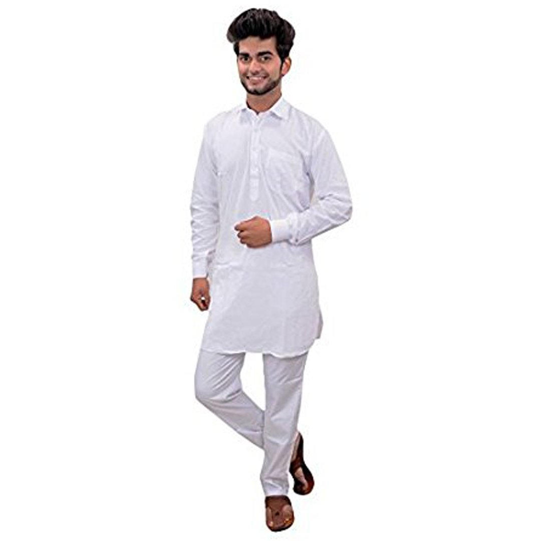 Traje de algodón Pathani blanco ideal para bodas temáticas y eventos de verano 4