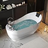 Empava 59' x 29' Freestanding Whirlpool Tub, Acrylic 560W Jetted Bathtub with 7 Hydromassage Nozzles,Lumbar and Neck Support,ETL Certified